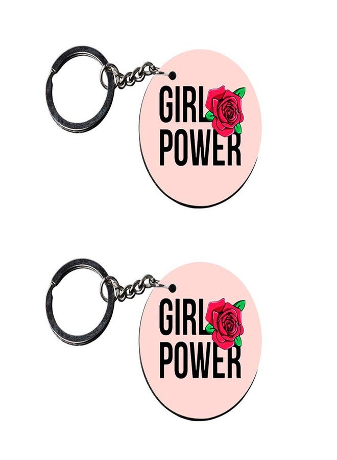 Anuman007 | keychain girls power | keychain for royal enfield bullet Printed Wooden Keychains | Circle Shape Set of 2 keyrings 2x2 inch - Image 1