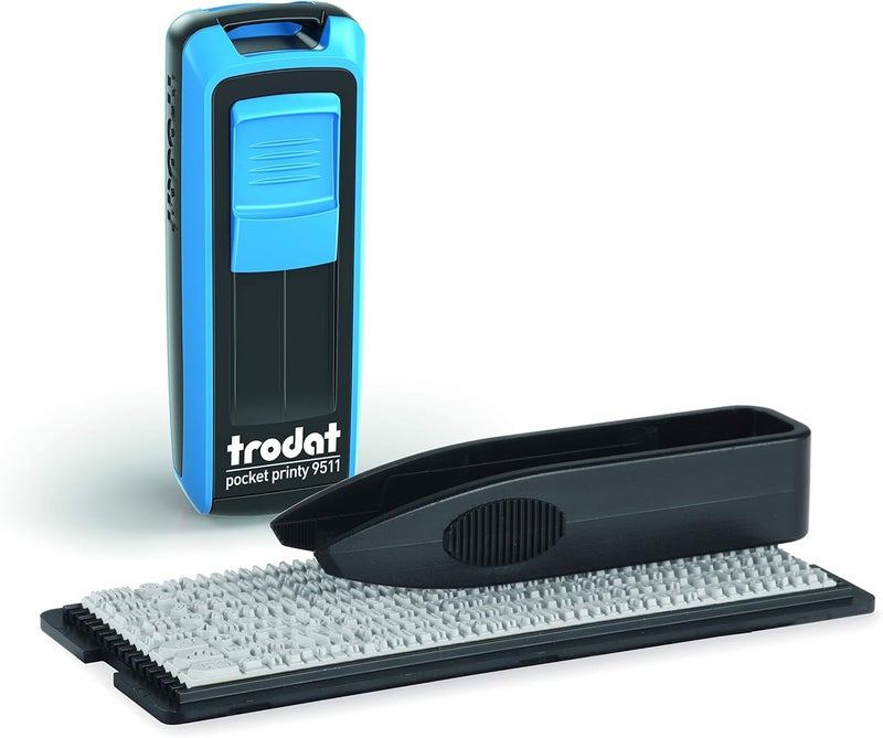 Trodat Self-Inking DIY Pocket Printy 9511 Typo, 38 x 14 mm, 3 Rows, Includes Black Ink Cartridge, Tweezers and 1 Set of Fonts, Icons and Numbers - Image 1