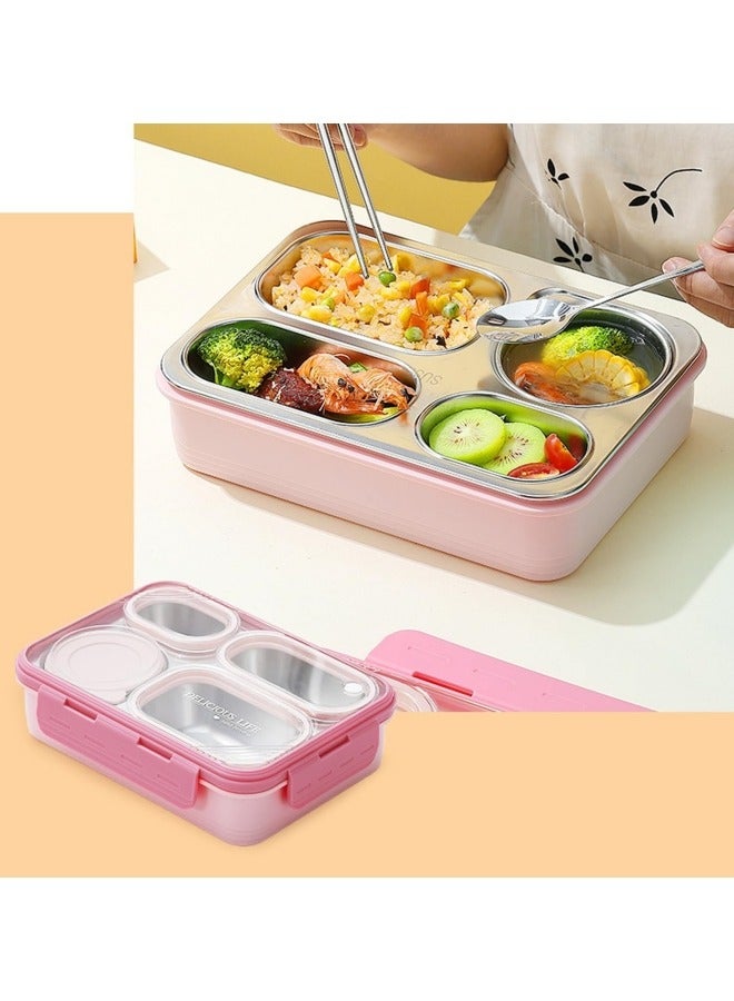 GGEROU Lunch Box with Soup Bowl,850ml Stainless Steel Leak-proof Lunch Box,Compartments Food Container With Spoon And Chopsticks,Bento Box For Kids And Adults, Pink - Image 2