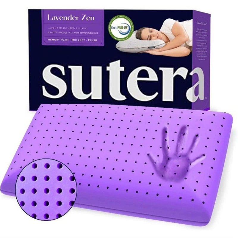 SUTERA Sutera  Cooling Lavender Zen Memory Foam Pillow for Sleeping  Essential Lavender Oil Infused Cooling Pillow with Neck Shoulder and Back Support  Relaxing for Side Back Stomach Sleepers 