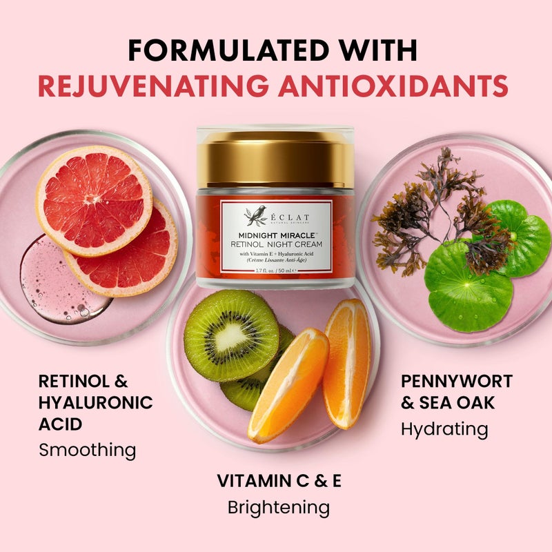 Eclat Skincare Retinol Night Cream â€“ Renewing Retinol Cream for Face with Hyaluronic Acid â€“ Anti Aging to Smooth Wrinkles & Fine Lines - Firming & Hydrating Face Moisturizer for Women & Men 50 ml - Image 2