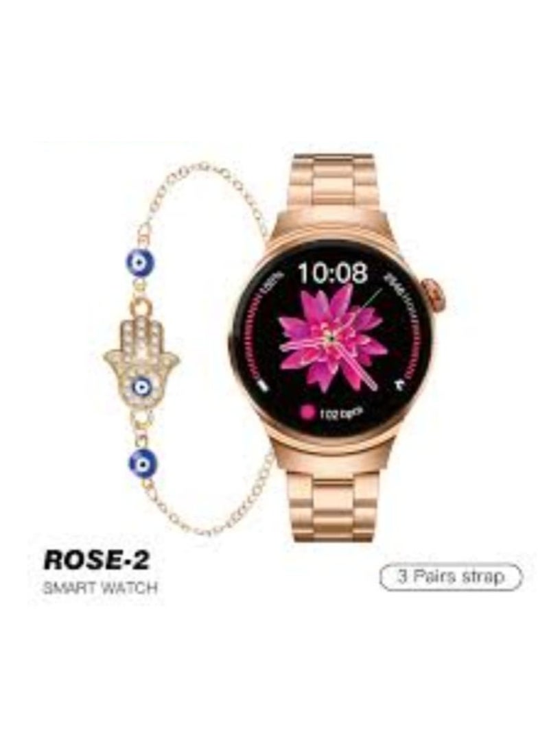 modio Modio rose-2 smart watch Comes with a bracelet as a gift Gold color suitable for women Water resistant - Image 1