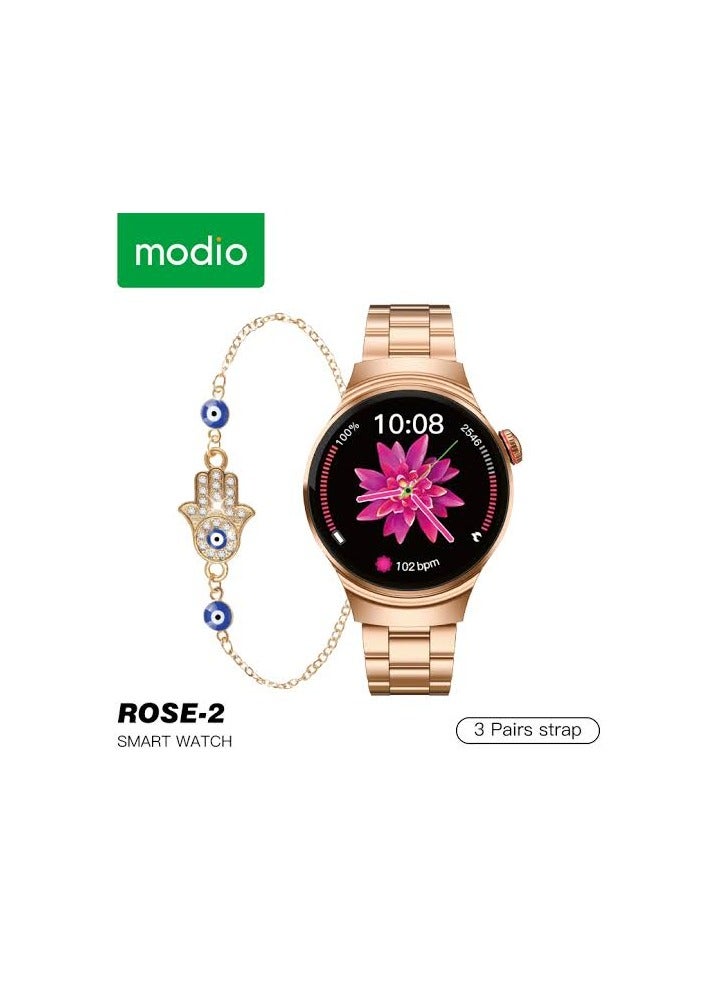 modio Modio rose-2 smart watch Comes with a bracelet as a gift Gold color suitable for women Water resistant - Image 2