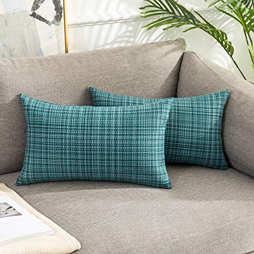 K KEVIN TEXTILE Kevin Textile Pack of 2 Decorative Outdoor Waterproof Throw Pillow Covers Lumbar Pillowcases Modern Cushion Cases for Patio Couch Bench 12 x 20 Inch Teal - Image 4