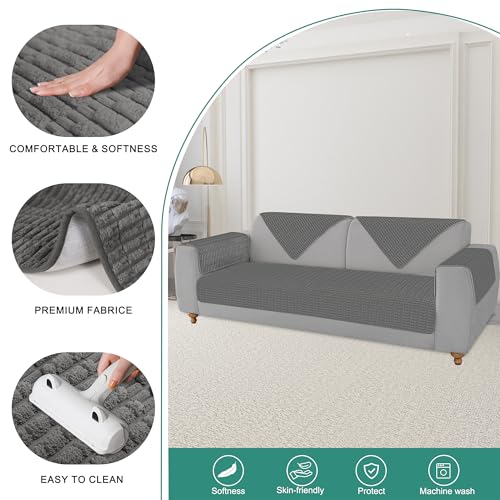 Foxdecor Couch Arm Covers Sofa Arm Cover Arm Chair Covers Set of 2 NonSlip Chair Arm Covers Arm Rest Cover for Sofa Armchair Slipcovers Couch Protector Dark Grey 20x20 inch - Image 3