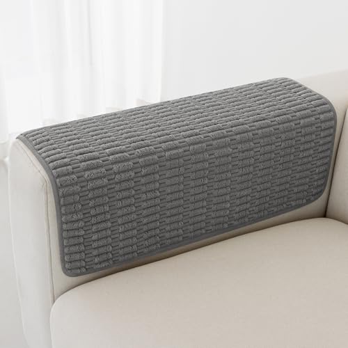 Foxdecor Couch Arm Covers Sofa Arm Cover Arm Chair Covers Set of 2 NonSlip Chair Arm Covers Arm Rest Cover for Sofa Armchair Slipcovers Couch Protector Dark Grey 20x20 inch - Image 1