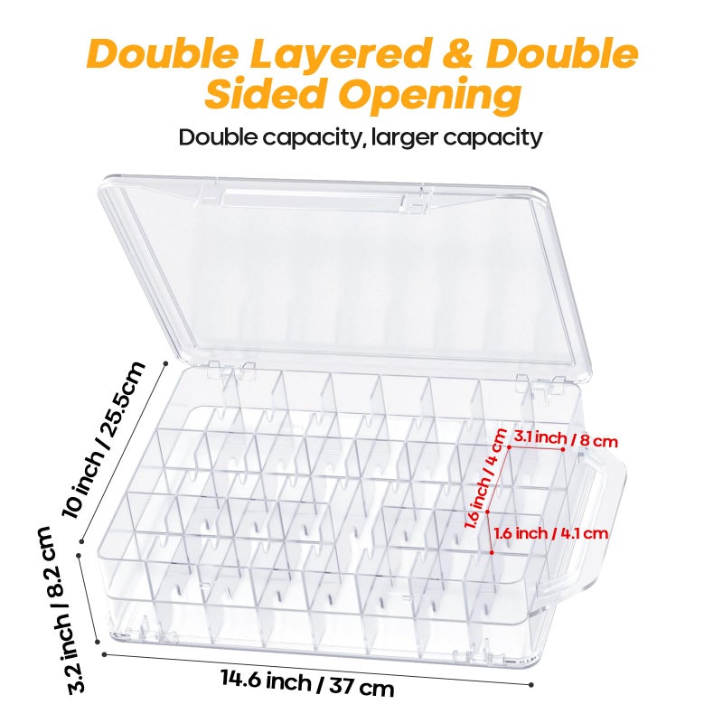 Gbivbe 46 Grids Sewing Organizer, Double Sided Thread Box Storage, Portable Clear Plastic Organizer Box for Embroidery and Sewing Threads, Embroidery Floss, Crafts, Small Toys (Clear,1 Pack) - Image 2