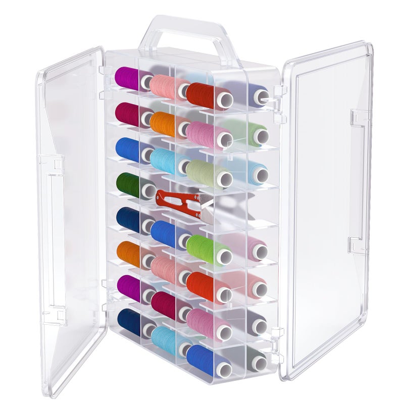 Gbivbe 46 Grids Sewing Organizer, Double Sided Thread Box Storage, Portable Clear Plastic Organizer Box for Embroidery and Sewing Threads, Embroidery Floss, Crafts, Small Toys (Clear,1 Pack) - Image 1