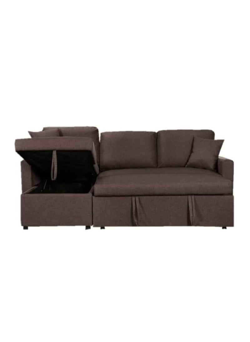 SILA Sofa Cum Bed With Cushions L-Shaped Storage Space Convertible Living Room Brown  - Image 3