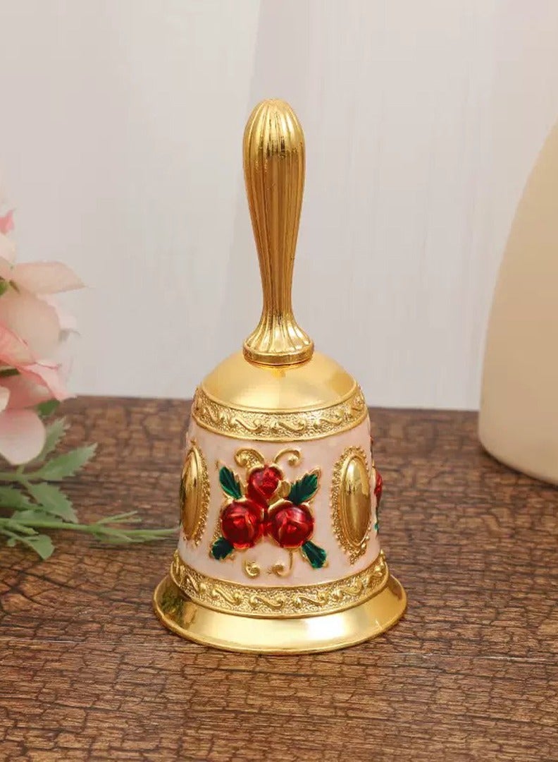 Jolley Handbell, Metal Dinner Bell, Colorful Decorated Wedding Bell, Service Bell, Call Bell (golden red rose) - Image 3