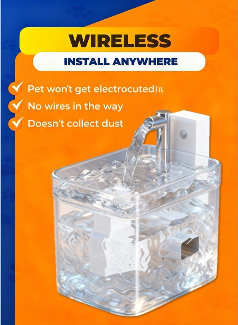 منَقِّل ماء لحيوانات الأليف 1.5 لتر - مُضخِّم ساكن فائق، تدفق مستمر مع مرشح كربون منشط، أطباق شرب أوتوماتيكية للقطط والكلاب الصغيرة - Image 2