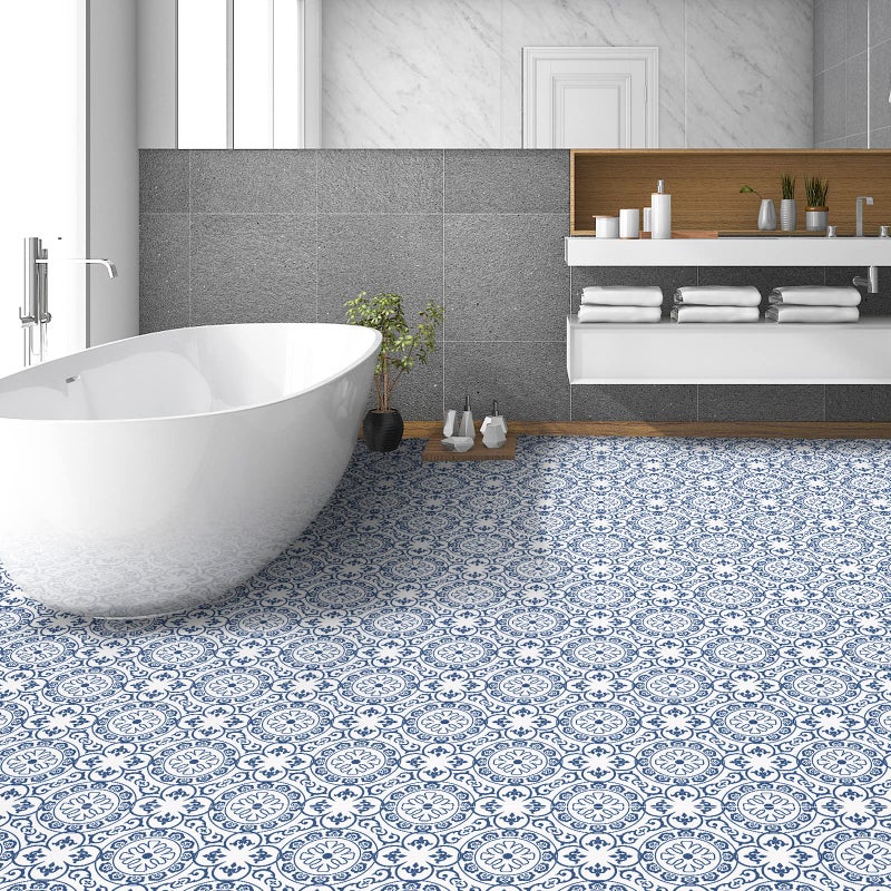SVNOOC Peel & Stick Floor Tile Stickers Self Adhesive Backsplash Vinyl Flooring for Kitchen Bathroom Laundry Shower Decor and More, Waterproof, 8x8 inches (Blue) - Image 2
