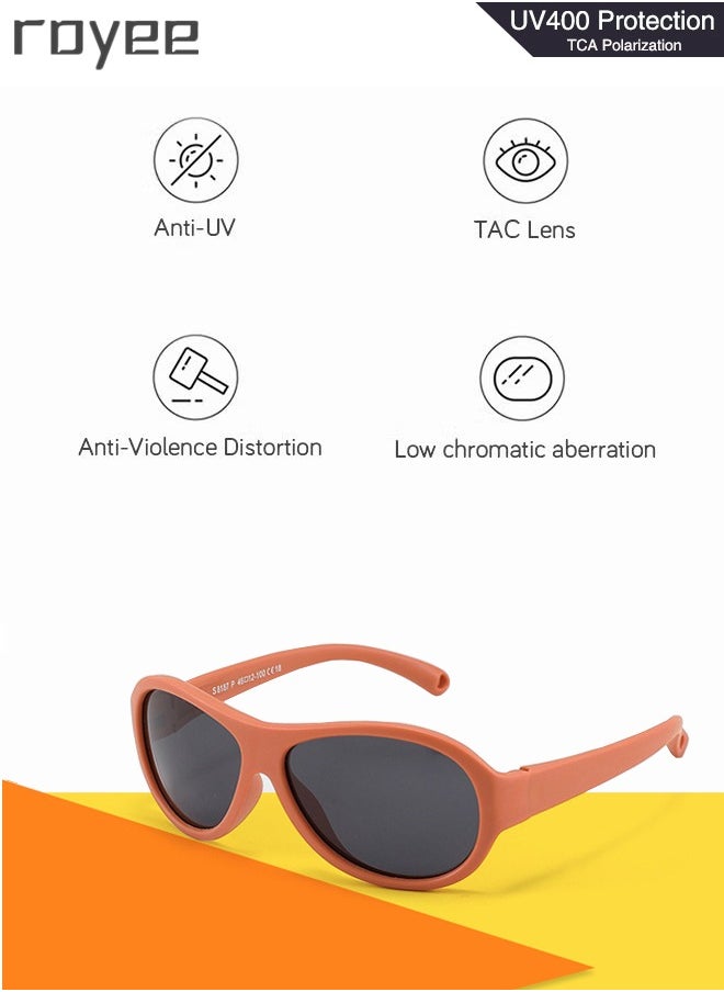Royee - Fashion Oval Polarized Sunglasses for baby Girls Boys UV400 Protection For Beach Holiday Sun Glasses with Flexible Silicone Frame and Elastic Strap for Baby Age 0-3-Orange Frame - Image 1