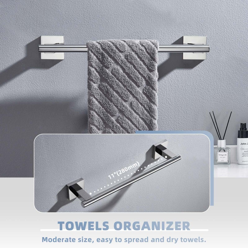 Suyar Hand Towel Bar 14""  Suyar SUS304 Stainless Steel Shower Towel Holder  Bathroom Kitchen Closet Cabinet Washcloth Rack Wall Mounted  Polished Chrome - Image 4
