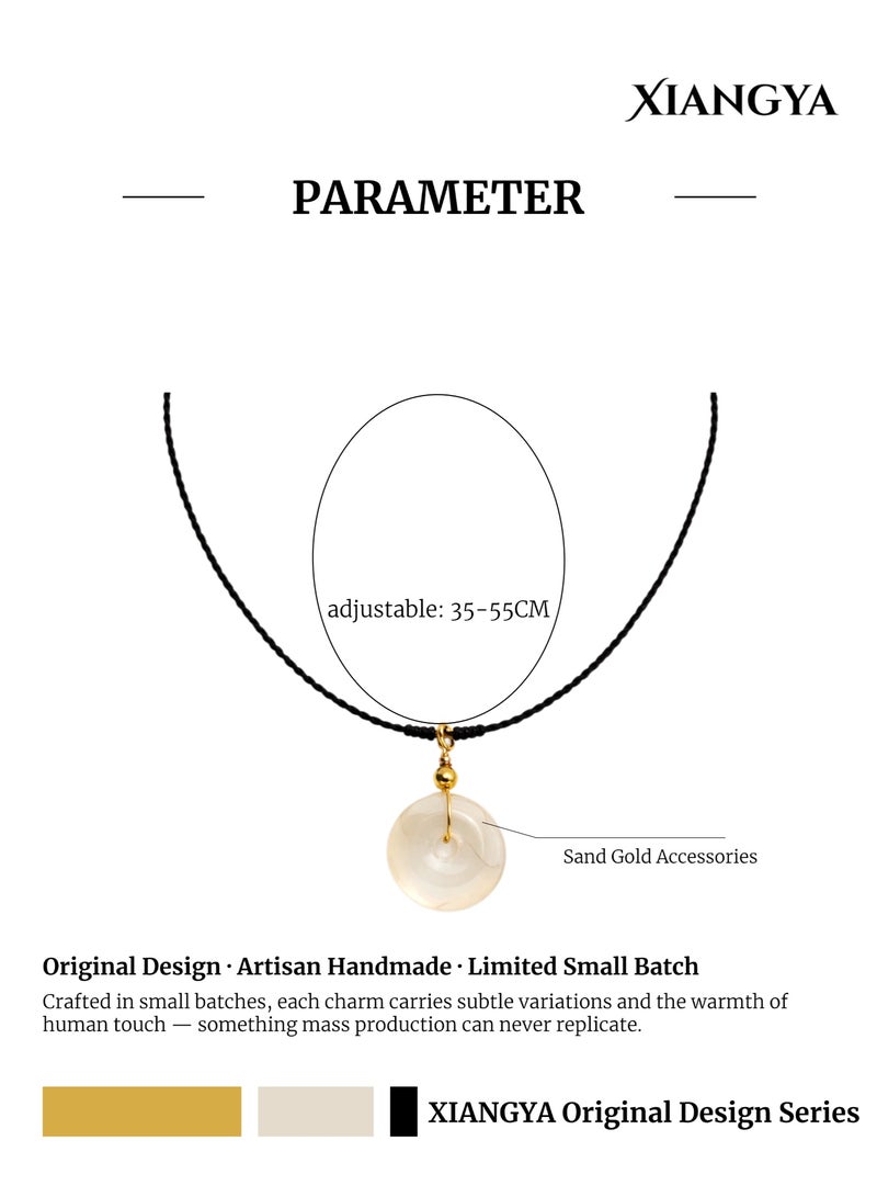 XIANGYA Round Jade Pendant Necklace – Minimalist Translucent Stone Charm with Adjustable Black Cord - Image 3