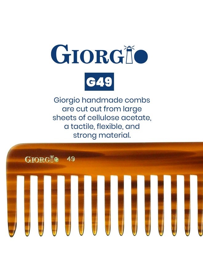 جورجيو مشط فك تشابك الشعر جيورجيو G49 كبير، بطول 5.75 بوصة، بأسنان واسعة للشعر الكثيف والمجعد والمتموج. مشط فك تشابك الشعر الطويل، مناسب للشعر الجاف والمبلل. مصنوع يدويًا من السليلوز عالي الجودة، مقطوع بالمنشار، مصقول يدويًا، بلون صدفة السلحفاة. - Image 5