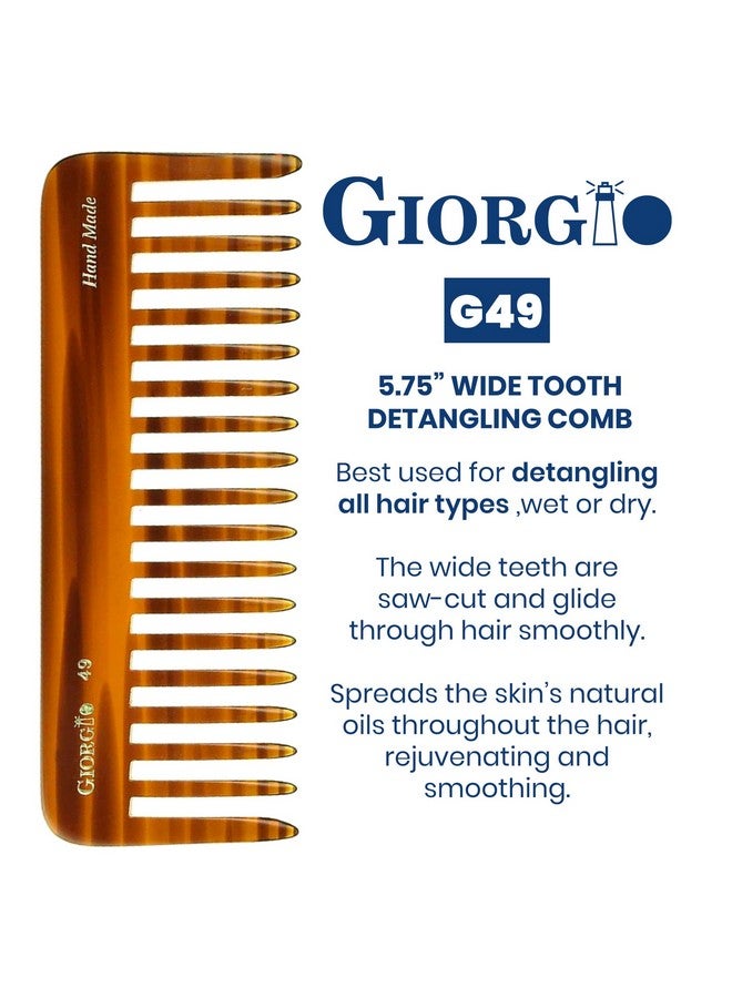 جورجيو مشط فك تشابك الشعر جيورجيو G49 كبير، بطول 5.75 بوصة، بأسنان واسعة للشعر الكثيف والمجعد والمتموج. مشط فك تشابك الشعر الطويل، مناسب للشعر الجاف والمبلل. مصنوع يدويًا من السليلوز عالي الجودة، مقطوع بالمنشار، مصقول يدويًا، بلون صدفة السلحفاة. - Image 2