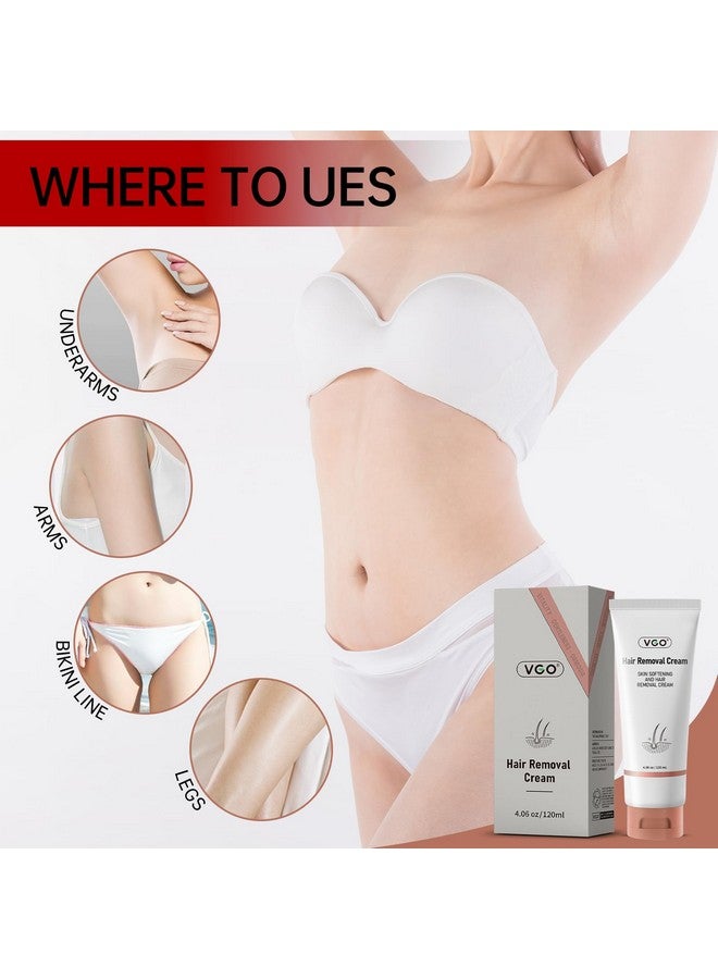 VGO VGO Painless Hair Removal Cream for Women & Men, Hair removal cream for body, back & legs, All Skin Types, 4.06oz w/Spatula  - Image 5
