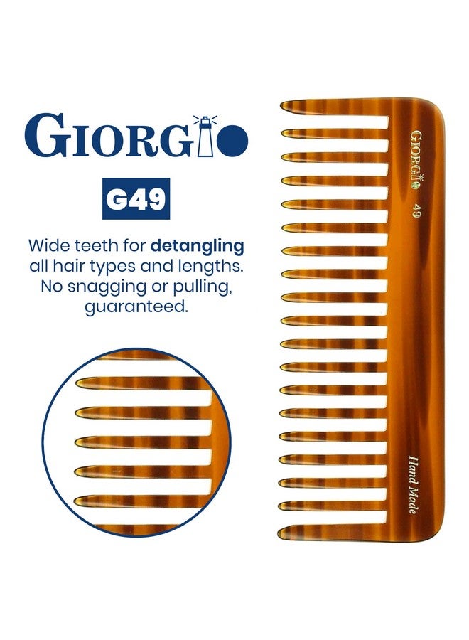 جورجيو مشط فك تشابك الشعر جيورجيو G49 كبير، بطول 5.75 بوصة، بأسنان واسعة للشعر الكثيف والمجعد والمتموج. مشط فك تشابك الشعر الطويل، مناسب للشعر الجاف والمبلل. مصنوع يدويًا من السليلوز عالي الجودة، مقطوع بالمنشار، مصقول يدويًا، بلون صدفة السلحفاة. - Image 4