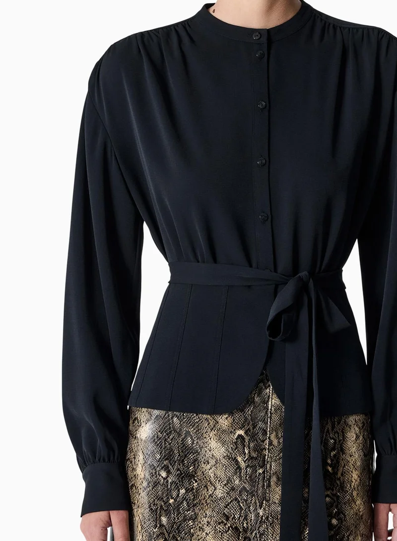 فرنش كونكشن قميص أريزو بأكمام طويلة وربطة خصر