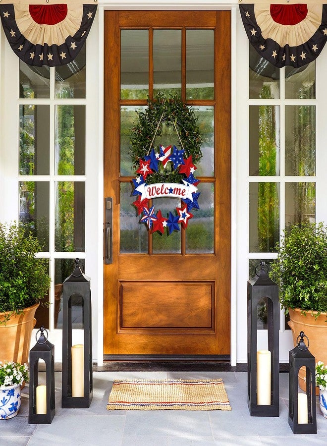 Sophena Wooden 4th of July Decoration Door Wreath for Front Door Sign Star Wall Signs, Independence Day Patriotic Day Wreath Welcome Memorial Day Hanging for Home Wall Decor Party Outdoor Indoor - Image 4
