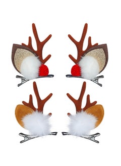 TailaiMei Christmas Hair Clip 2 Pairs Cute Reindeer Antlers Ears Hair Accessory with Plush Ball Christmas Hair Pins for Women Girls Kids and Party Favors