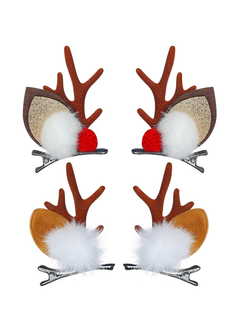 TailaiMei - TailaiMei Christmas Hair Clip 2 Pairs Cute Reindeer Antlers Ears Hair Accessory with Plush Ball Christmas Hair Pins for Women Girls Kids and Party Favors - Image 1