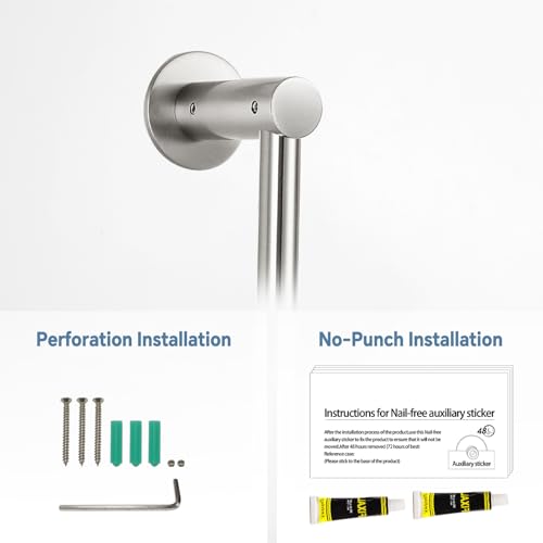 YDmeet Shower Slide Bar Adjustable Handheld Shower Head Holder Wall Mount - 15inch All-Metal Shower Head Slide Bar Compatible with Bathroom Drill Free Glue Installation - Brushed - Image 4