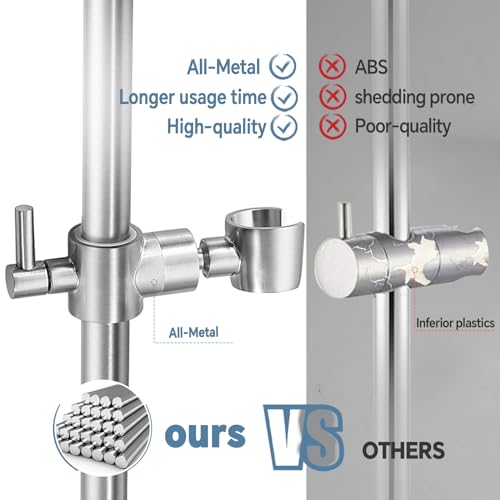 YDmeet Shower Slide Bar Adjustable Handheld Shower Head Holder Wall Mount - 15inch All-Metal Shower Head Slide Bar Compatible with Bathroom Drill Free Glue Installation - Brushed - Image 5