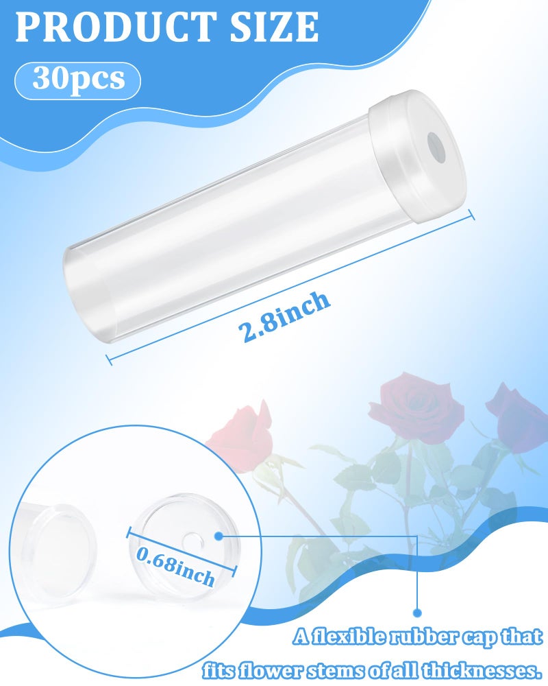 FIVEIZERO 30PCS Leak-Proof Floral Water Tubes with Caps - 2.8 Inch Clear Plastic Flower Water Tubes for Arrangements, Single Stem Roses, Bouquets, 0.68 Inch Opening - Image 2