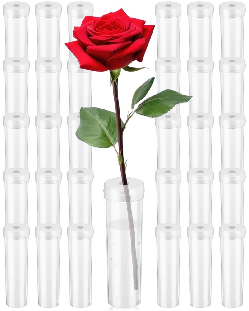 FIVEIZERO 30PCS Leak-Proof Floral Water Tubes with Caps - 2.8 Inch Clear Plastic Flower Water Tubes for Arrangements, Single Stem Roses, Bouquets, 0.68 Inch Opening - Image 1