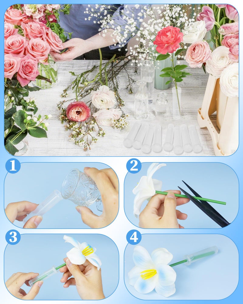 FIVEIZERO 30PCS Leak-Proof Floral Water Tubes with Caps - 2.8 Inch Clear Plastic Flower Water Tubes for Arrangements, Single Stem Roses, Bouquets, 0.68 Inch Opening - Image 3