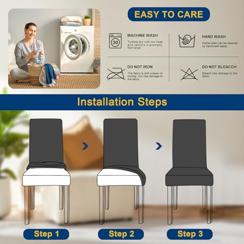 Fafua Chair Covers, Stretch Kitchen Dining Room Chair Covers Set of 6, Removable Washable Dining Chair Slipcovers for Home, Hotel, Banque - Image 5