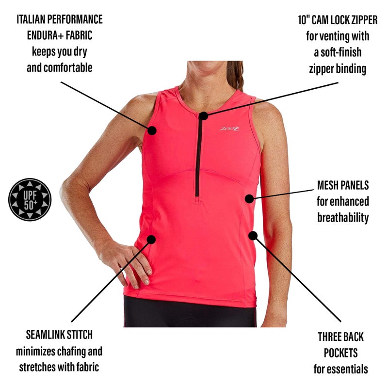 Zoot Womenâ€™s Core Tri Tank â€“ Womenâ€™s Performance Triathlon Tank Top with 3 Back Pockets, Mesh Panels, and Cam Lock Zipper (Blush, Large) - Image 2