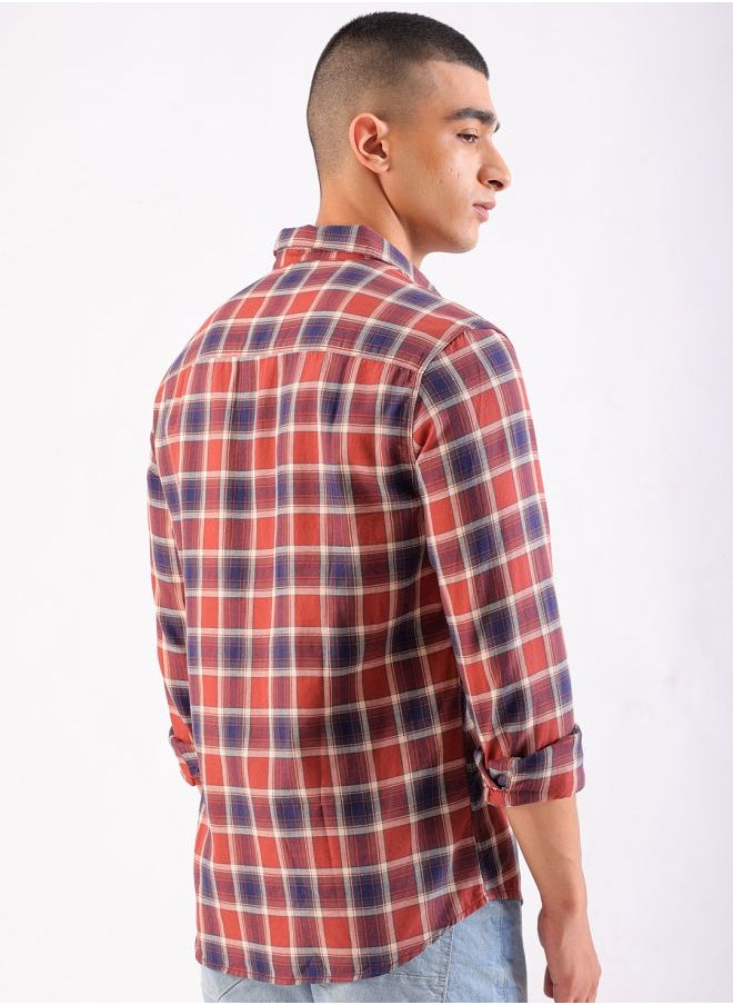 The Indian Garage Co Men Slim Fit Checkered Full Sleeves Cutaway Collar Casual Shirt  - Image 2