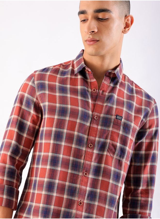 The Indian Garage Co Men Slim Fit Checkered Full Sleeves Cutaway Collar Casual Shirt  - Image 1
