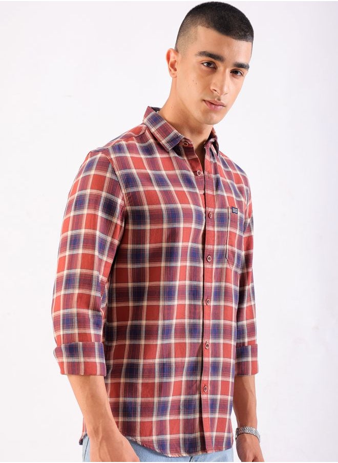 The Indian Garage Co Men Slim Fit Checkered Full Sleeves Cutaway Collar Casual Shirt  - Image 3