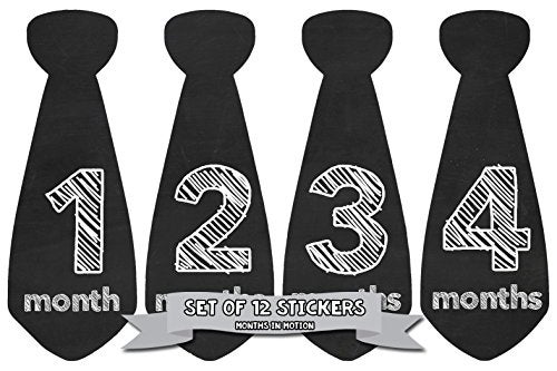 Months In Motion Months In Motion Months in Motion 761 Monthly Baby Stickers Necktie Tie Baby Boy Months 1-12 Chalkboard  - Image 1