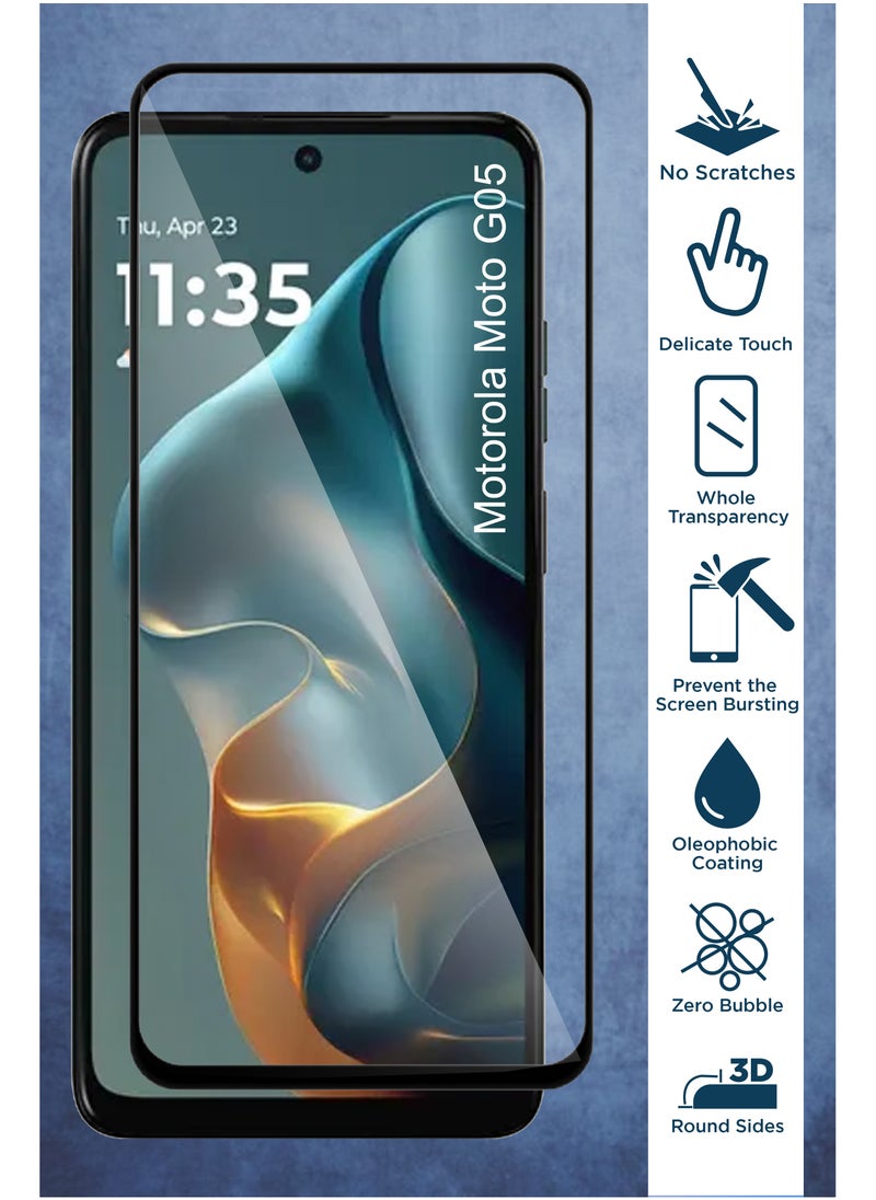 Generic - Motorola Moto G05 - 2 Pack Tempered Glass Screen Protector - Delicate Touch , Higher Transparency , Easy to Install ,Anti-scratch and Bubble-free Screen Protector - Black - Image 1
