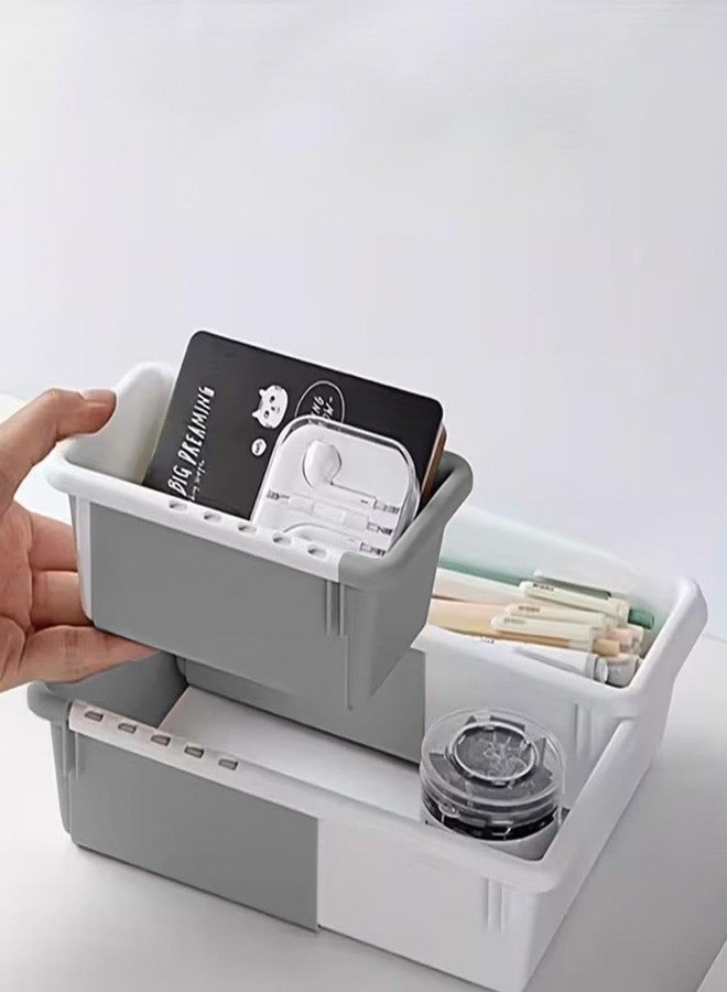 Vaigzo Expandable Drawer Organiser with Dividers, Cutlery Tray for Kitchen, Makeup, Jewellery, White and Grey, 3 Small - Image 5