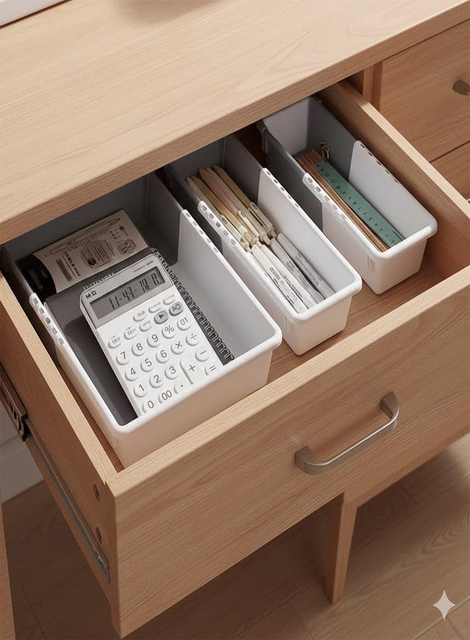 Vaigzo Expandable Drawer Organiser with Dividers, Cutlery Tray for Kitchen, Makeup, Jewellery, White and Grey, 3 Small - Image 2