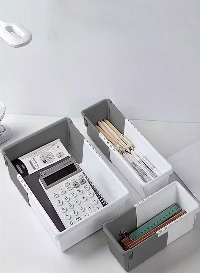 Vaigzo Expandable Drawer Organiser with Dividers, Cutlery Tray for Kitchen, Makeup, Jewellery, White and Grey, 3 Small - Image 3