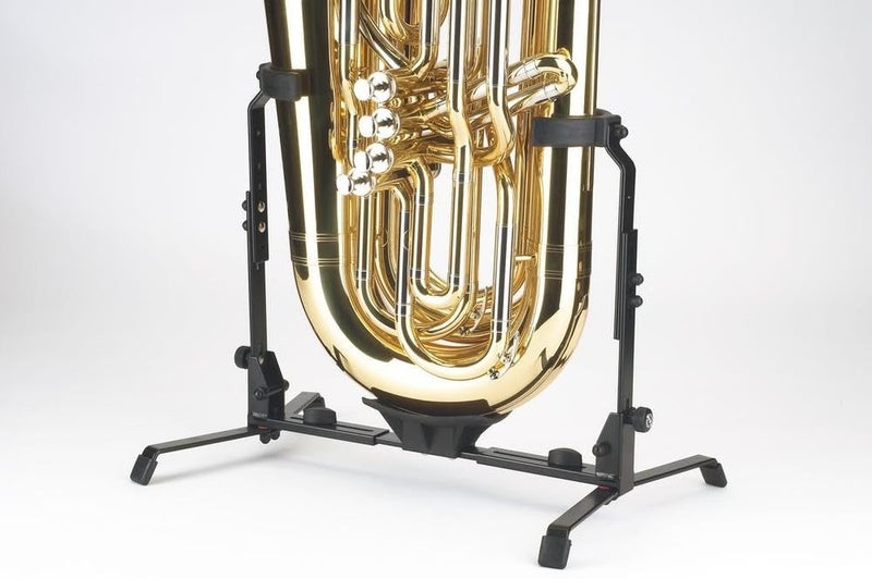 KM K&M Konig & Meyer 14940.000.55 Tuba Stand | Adjustable Height / Width | Rubber Covered Arms | Stable Sturdy Instrument Support | Bore Hole with Comb | Folds Easily For Travel | German Made | Black - Image 2