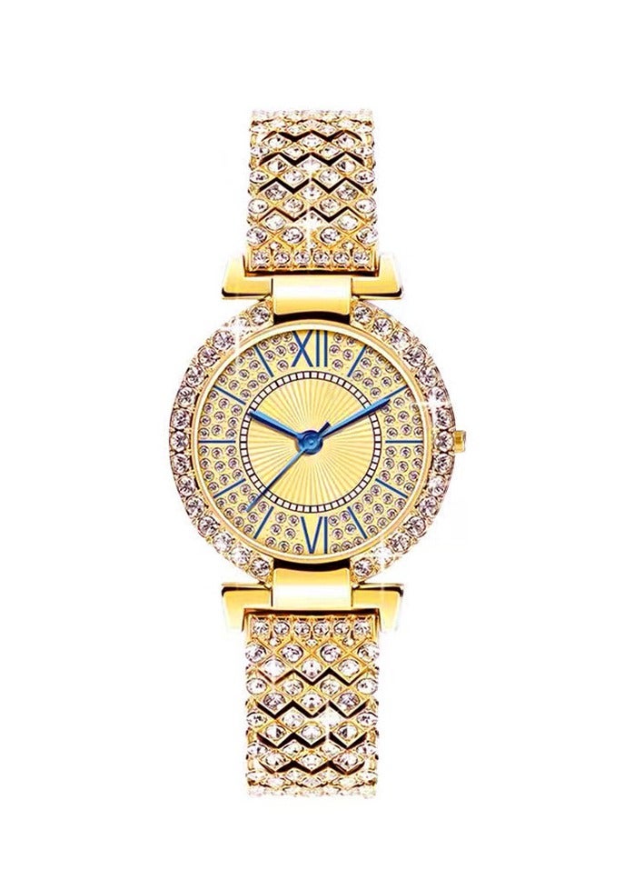 Full Diamond Women's Watch Quartz Watch Bracelet (Gold) - Image 1