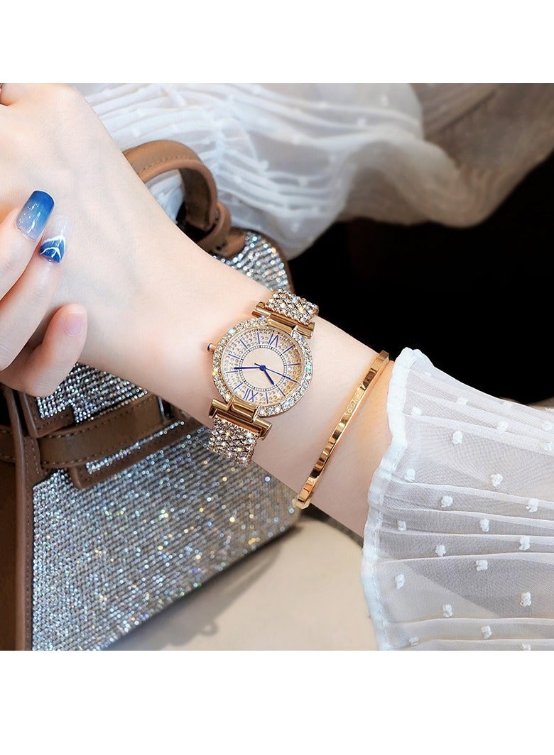 Full Diamond Women's Watch Quartz Watch Bracelet (Gold) - Image 2