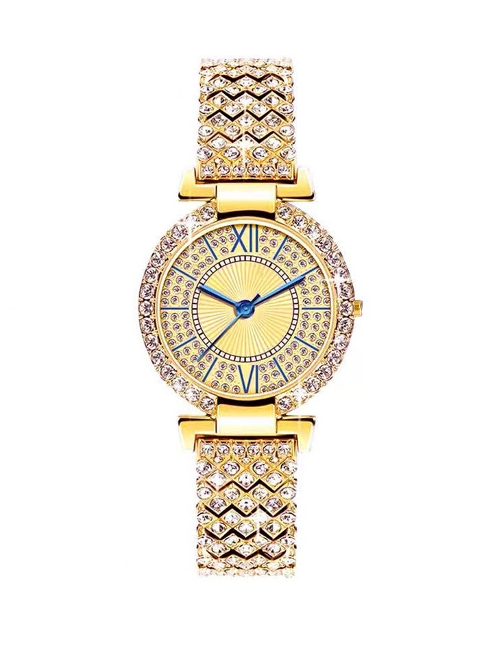 Full Diamond Women's Watch Quartz Watch Bracelet (Gold) - Image 3