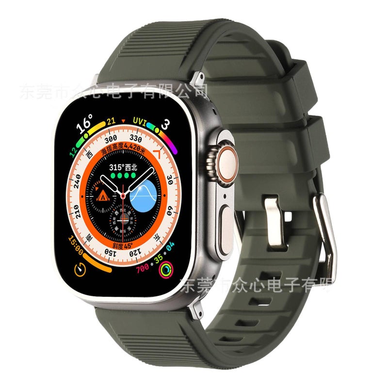 سوار ساعة ذكية سوار رياضي من السيليكون متوافق باللون أخضر قابل للتعديل مع Apple Watch 42/44/45/49mm بملاءمة قابلة للتعديل وحزام بديل - Image 1