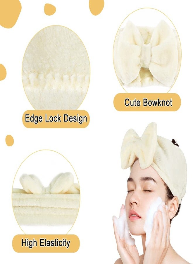 شنتوب طوق رأس شينتوب سبا، طوق رأس ناعم من الصوف الناعم، طوق رأس للمكياج مع فيونكة لطيفة، طوق شعر مطاطي لغسل الوجه والعناية بالبشرة، قناع للوجه، هدية للاستحمام (أبيض كريمي) - Image 4