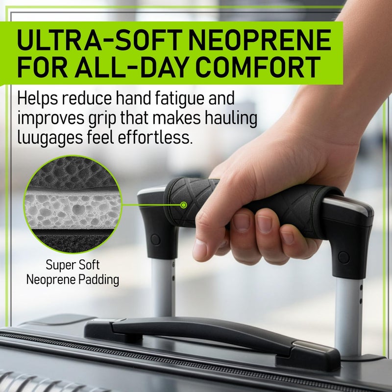 Untethered Luggage Handle Wraps (4-Pack) | Padded Suitcase Handle Covers with Diamond-Grip Design â€“ Comfortable Neoprene Travel Handle Wraps for Luggage, Bags & Suitcases. (4-Pack | Black) - Image 2