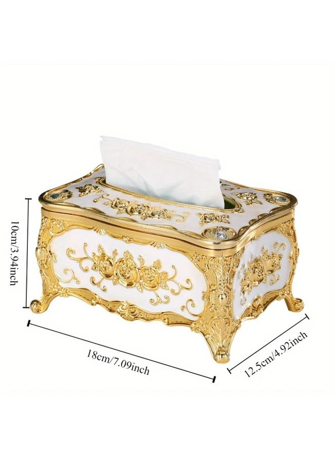 Luxury Tissue Box Holder Golden White For Table Plastic Paper Towel Dispenser - Image 4